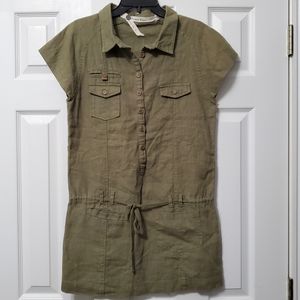 Anthropologie 100% linen knitted dove drop waist dress army green size Small.